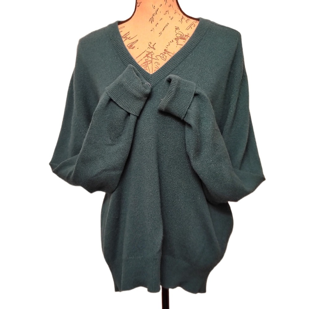 Vintage 90s Clan Douglas Womens 100% Cashmere Sweater XL Teal Old Money Heritage